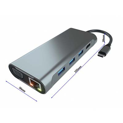 T1002 TYPE-C TO PD+SD/TF+USB3.0*3+RJ45+HDMI+VGA+耳機(jī)3.5mm